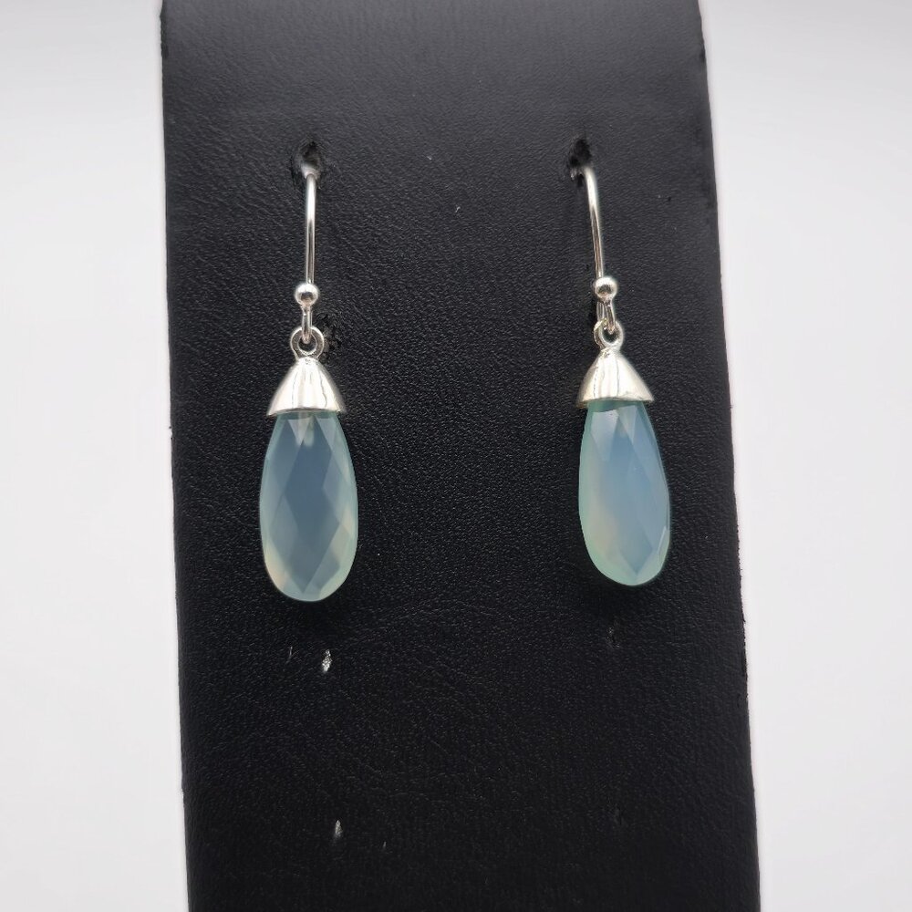 Sterling Silver Faceted Faux Blue Material Earrings A3856